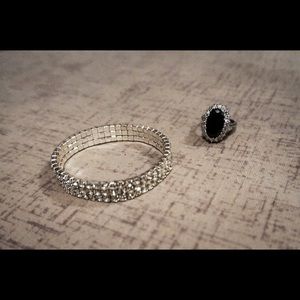 Cubic Zirconium Ring & Bracelet Set -Black Stone